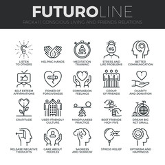Conscious Living Futuro Line Icons Set