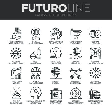 Global Business Futuro Line Icons Set
