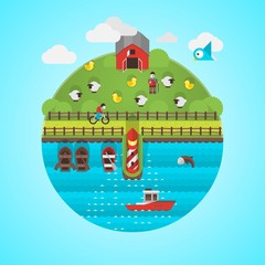 farming and fishing vector background