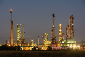 Oil refinery in operating at night