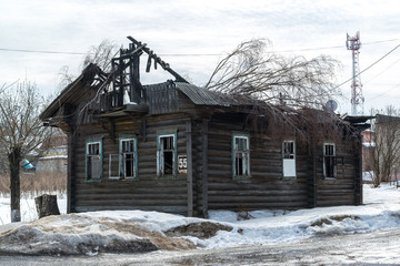 burnt wooden house