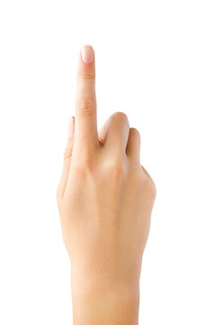 hand making touching screen gesture, clipping path included