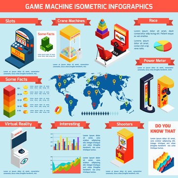 Game Amusement Machines Isometric Infographics Banner 