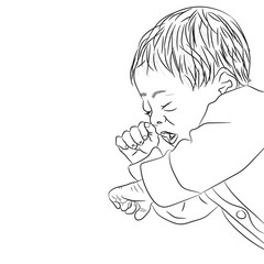 Sleeping baby. Coloring book page design for adults or kids.