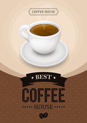 Poster vector template with coffee. Advertising for coffee shop or cafe.