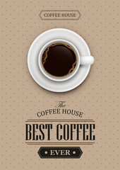Poster vector template with coffee. Advertising for coffee shop or cafe.