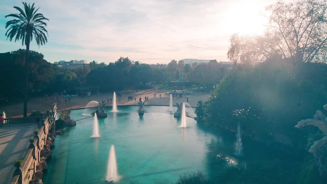 day light barcelona fountain in park de la ciutadella 4k time lapse spain
