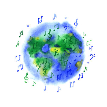 Watercolor music planet Earth