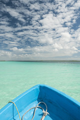 Beautiful view of caribbean lagoon Bacalar. Seven Color water