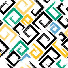 Cute vector geometric seamless pattern. Brush strokes. Hand drawn grunge texture. Abstract forms. Endless texture can be used for printing onto fabric or paper
