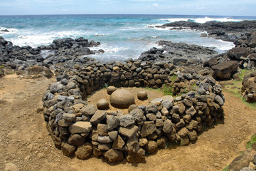 Easter Island and stone circle Te Pito Kura