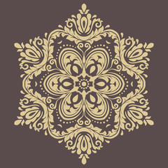 Oriental vector brown and golden pattern with arabesques and floral elements. Traditional classic ornament