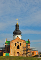 Fototapeta na wymiar Old church of the Transfiguration of the Savior reconstruction in Nizhyn, Ukraine. Church renovation. The reconstruction.