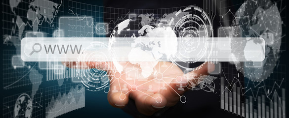 Man surfing on internet with digital tactile web address bar