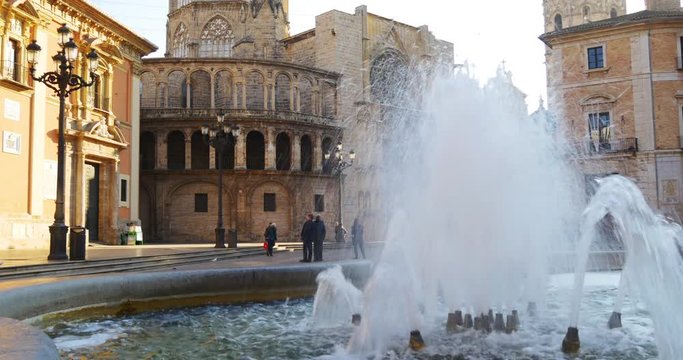 valencia day time cathedral fountain 4k spain
