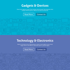 Gadgets and Devices Line Art Web Banners Set
