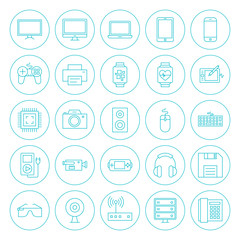 Line Circle Technology Gadgets Icons Set