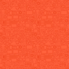 Red Thin Line Technology Devices Seamless Pattern