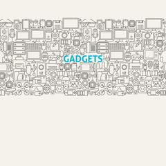 Fototapeta na wymiar Technology Gadgets Line Art Seamless Web Banner
