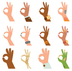 Silhouette hands showing symbol of all ok finger thumb vector illustration. 