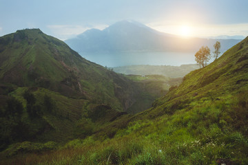 Breathtaking sunrise views on Batur volcano, Bali