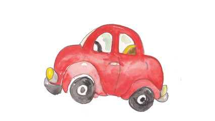 watercolor and colorful red car hand colored made