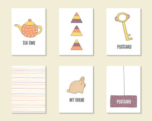 Cute hand drawn doodle birthday, party, baby shower cards