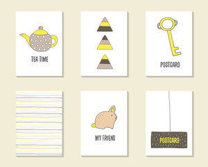 Cute hand drawn doodle birthday, party, baby shower cards