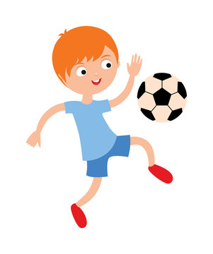 Young child boy playing football vector illustration