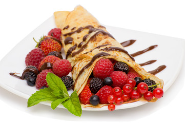 Crepes With Berries and Chocolate topping