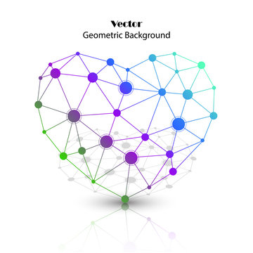 Colorful vector heart made of connected points.