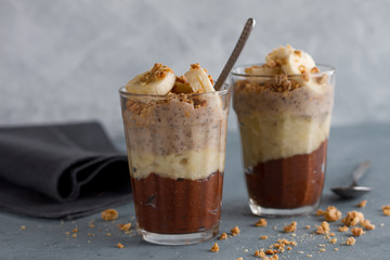 Chocolate, banana and chia seeds pudding
