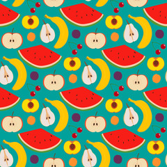 Fruits and berries seamless pattern. Illustration of some fruits and berries in seamless pattern