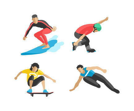 Vector drawing jumping and climbing men extreme athletes silhouettes.