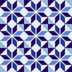 Papier peint Bleu foncé Motif de carreaux de mosaïque bleu portugais traditionnel