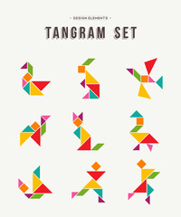Tangram set creative art of colorful animal shapes - obrazy, fototapety, plakaty