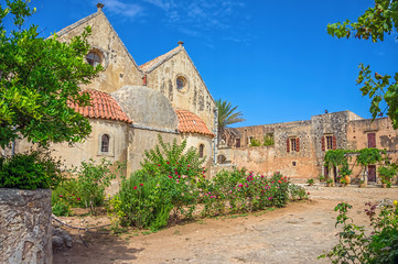 Fototapeta na wymiar The backyard of the Arkadi Monastery at Crete. Greece.