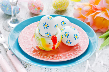 Easter place setting with floral easter eggs