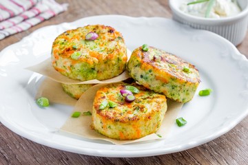 Vegetable pancakes with broccoli, cabbage, vegetarian summer