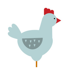 Cute chicken cartoon waving running yellow farm bird vector illustration. 