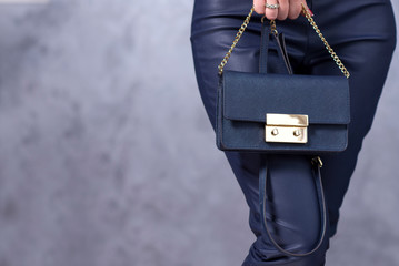 Bags fashion trends. Close up of gorgeous stylish bag. Female.