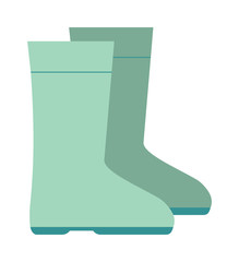 Green rubber rain boots green color vector illustration isolated on white background. 