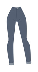 Blue denim women's jeans glamour clothing style casual fabric flat pants vector illustration. 