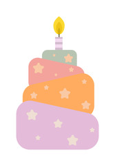 Chocolate cream birthday cake topped pie isolated with white slice and cream flowers decorated vector.