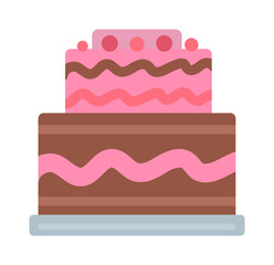 Chocolate cream birthday cake topped pie isolated with white slice and cream flowers decorated vector.