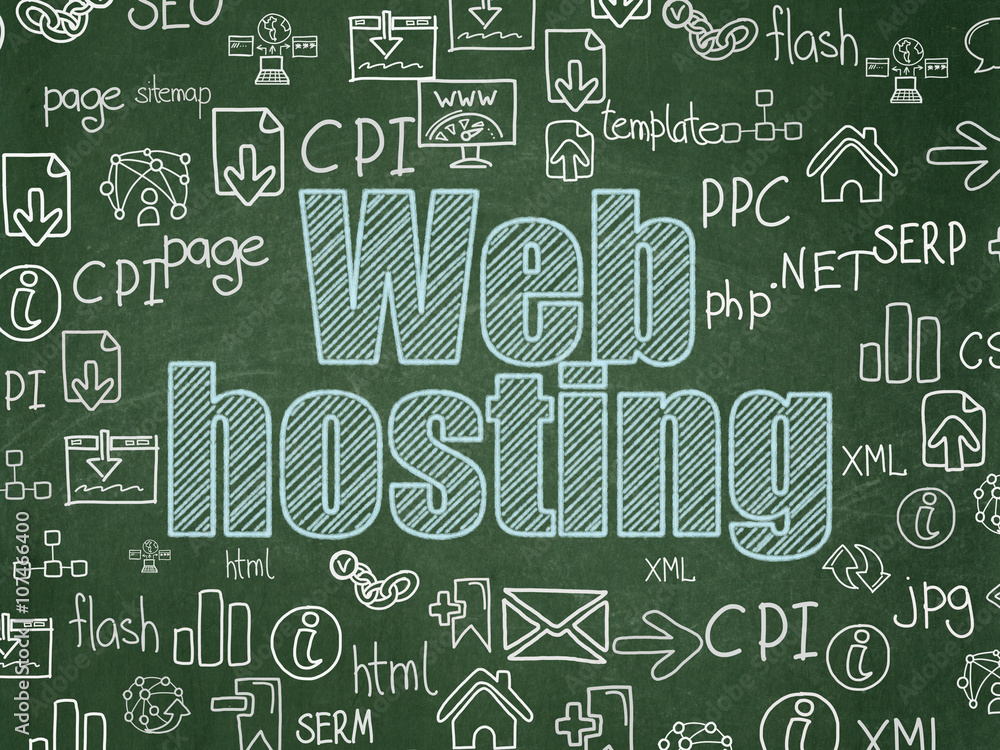 Poster web design concept: web hosting on school board background