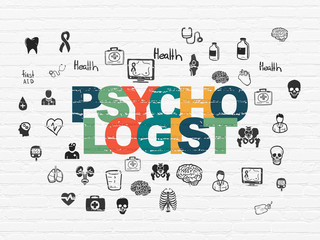 Health concept: Psychologist on wall background