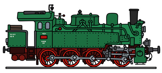 Obraz premium Green steam locomotive / Hand drawing, vector illustration