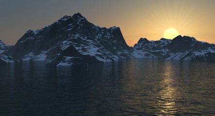 Fototapeta na wymiar Rocky Mountain Lake Landscape at Sunset or Sunrise