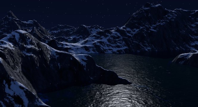 Rocky Mountain Lake Scene at Night
